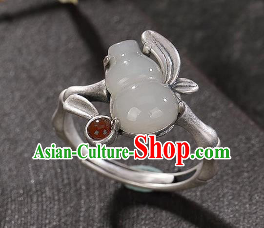 Chinese Handmade Jade Gourd Ring Jewelry Accessories Classical Court Silver Circlet Chinese Handmade Jade Gourd Ring Jewelry Accessories Classical Court Silver Circlet