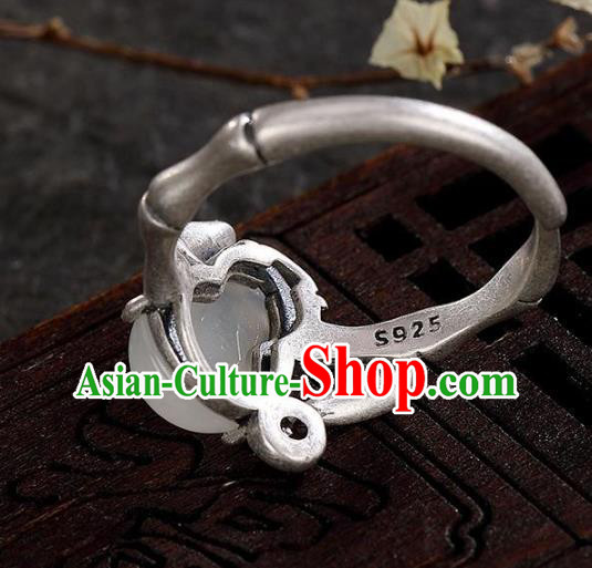 Chinese Handmade Jade Gourd Ring Jewelry Accessories Classical Court Silver Circlet Chinese Handmade Jade Gourd Ring Jewelry Accessories Classical Court Silver Circlet