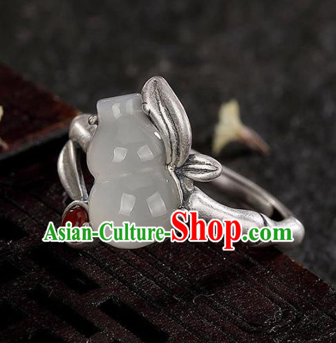 Chinese Handmade Jade Gourd Ring Jewelry Accessories Classical Court Silver Circlet Chinese Handmade Jade Gourd Ring Jewelry Accessories Classical Court Silver Circlet