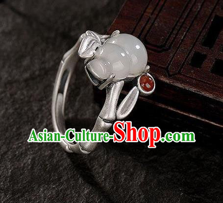 Chinese Handmade Jade Gourd Ring Jewelry Accessories Classical Court Silver Circlet Chinese Handmade Jade Gourd Ring Jewelry Accessories Classical Court Silver Circlet
