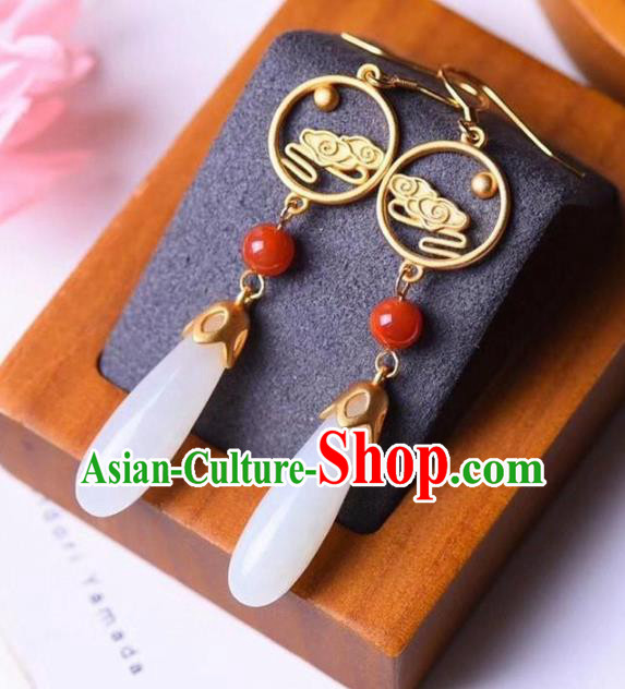 China Traditional White Jade Ear Jewelry Accessories National Cheongsam Golden Cloud Earrings China Traditional White Jade Ear Jewelry Accessories National Cheongsam Golden Cloud Earrings