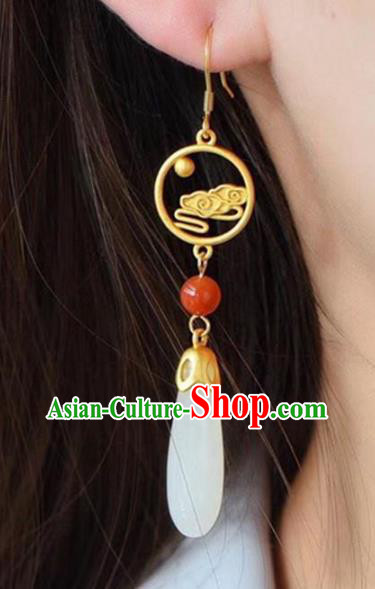 China Traditional White Jade Ear Jewelry Accessories National Cheongsam Golden Cloud Earrings China Traditional White Jade Ear Jewelry Accessories National Cheongsam Golden Cloud Earrings