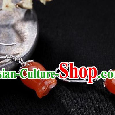 China Traditional Silver Ear Jewelry Accessories National Cheongsam Red Convallaria Earrings