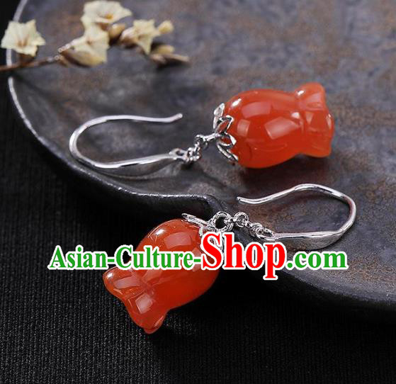 China Traditional Silver Ear Jewelry Accessories National Cheongsam Red Convallaria Earrings China Traditional Silver Ear Jewelry Accessories National Cheongsam Red Convallaria Earrings