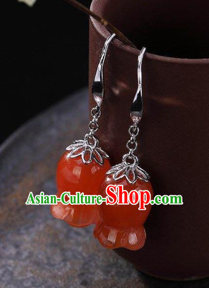 China Traditional Silver Ear Jewelry Accessories National Cheongsam Red Convallaria Earrings China Traditional Silver Ear Jewelry Accessories National Cheongsam Red Convallaria Earrings