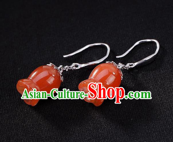 China Traditional Silver Ear Jewelry Accessories National Cheongsam Red Convallaria Earrings China Traditional Silver Ear Jewelry Accessories National Cheongsam Red Convallaria Earrings