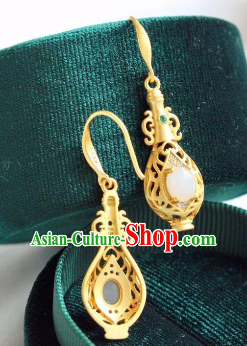 China Traditional Crystal Ear Jewelry Accessories National Cheongsam Golden Vase Earrings China Traditional Crystal Ear Jewelry Accessories National Cheongsam Golden Vase Earrings