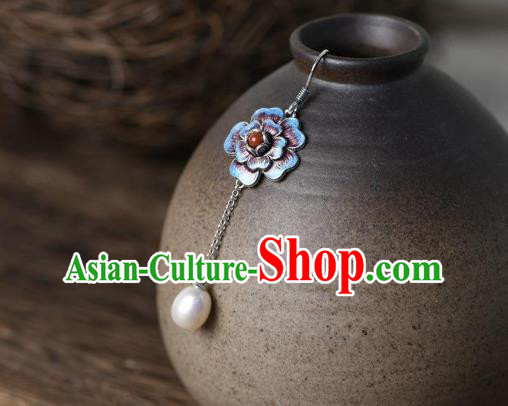 China Traditional Cloisonne Peony Ear Jewelry Accessories National Cheongsam Pearl Tassel Earrings China Traditional Cloisonne Peony Ear Jewelry Accessories National Cheongsam Pearl Tassel Earrings