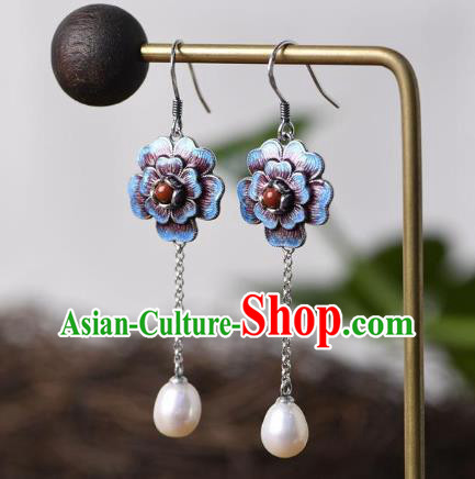 China Traditional Cloisonne Peony Ear Jewelry Accessories National Cheongsam Pearl Tassel Earrings China Traditional Cloisonne Peony Ear Jewelry Accessories National Cheongsam Pearl Tassel Earrings