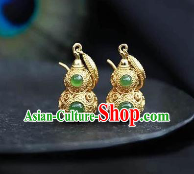 China Traditional Qing Dynasty Ear Jewelry Accessories National Cheongsam Golden Gourd Earrings China Traditional Qing Dynasty Ear Jewelry Accessories National Cheongsam Golden Gourd Earrings