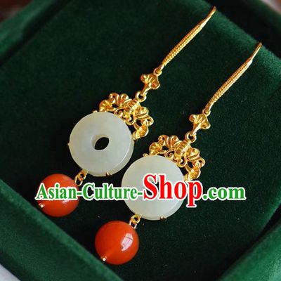 China Traditional Jade Ear Jewelry Accessories National Cheongsam Red Bead Earrings