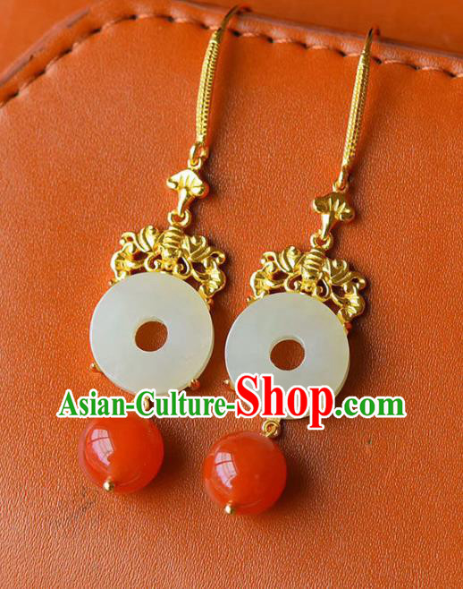 China Traditional Jade Ear Jewelry Accessories National Cheongsam Red Bead Earrings China Traditional Jade Ear Jewelry Accessories National Cheongsam Red Bead Earrings