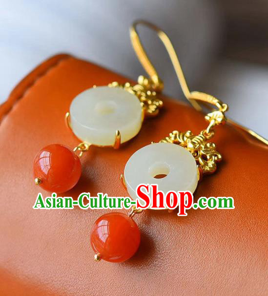 China Traditional Jade Ear Jewelry Accessories National Cheongsam Red Bead Earrings China Traditional Jade Ear Jewelry Accessories National Cheongsam Red Bead Earrings