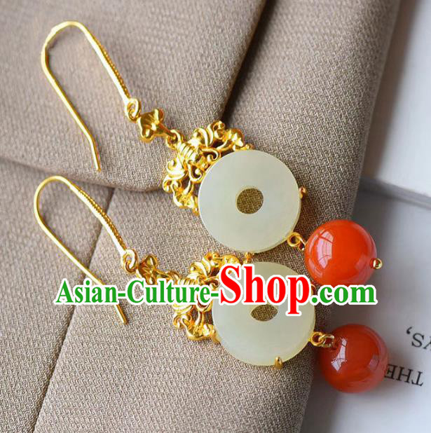 China Traditional Jade Ear Jewelry Accessories National Cheongsam Red Bead Earrings China Traditional Jade Ear Jewelry Accessories National Cheongsam Red Bead Earrings