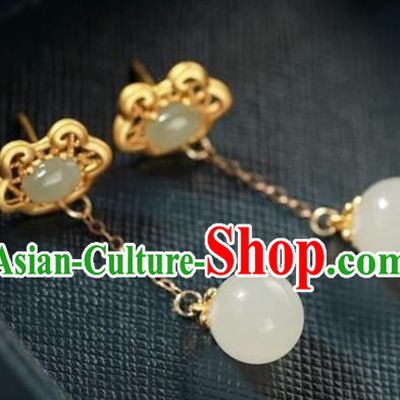 China Traditional Golden Cloud Ear Jewelry Accessories National Cheongsam Jade Tassel Earrings
