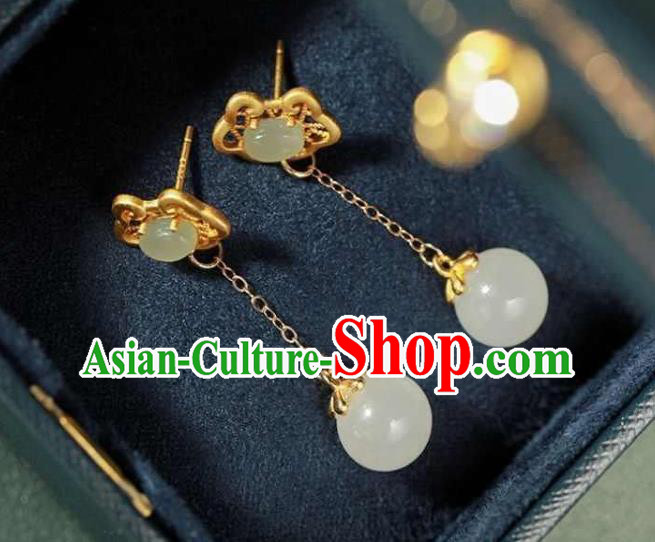 China Traditional Golden Cloud Ear Jewelry Accessories National Cheongsam Jade Tassel Earrings China Traditional Golden Cloud Ear Jewelry Accessories National Cheongsam Jade Tassel Earrings
