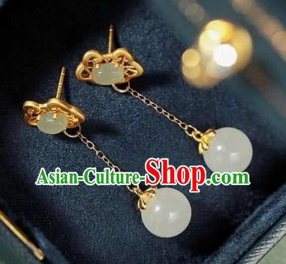 China Traditional Golden Cloud Ear Jewelry Accessories National Cheongsam Jade Tassel Earrings China Traditional Golden Cloud Ear Jewelry Accessories National Cheongsam Jade Tassel Earrings