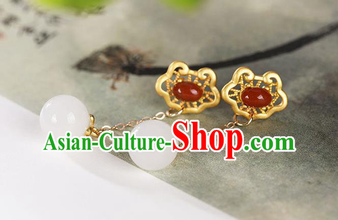 China Traditional Agate Ear Jewelry Accessories National Cheongsam Golden Cloud Earrings China Traditional Agate Ear Jewelry Accessories National Cheongsam Golden Cloud Earrings