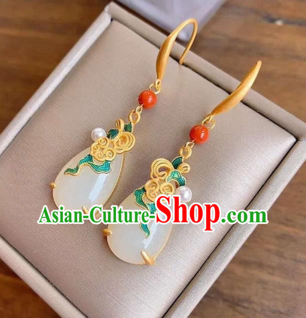 China Traditional Blueing Cloud Ear Jewelry Accessories National Cheongsam White Jade Earrings China Traditional Blueing Cloud Ear Jewelry Accessories National Cheongsam White Jade Earrings