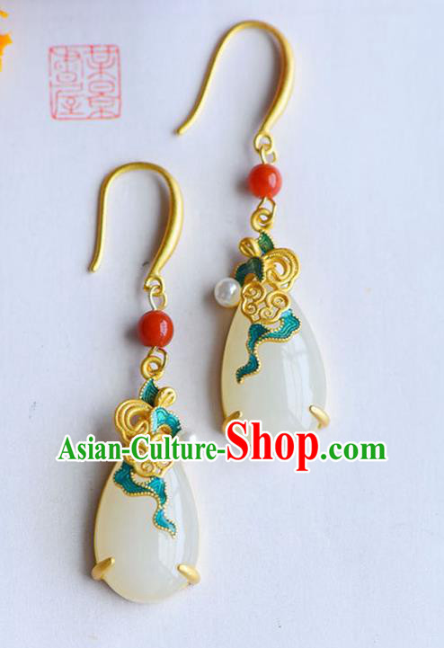 China Traditional Blueing Cloud Ear Jewelry Accessories National Cheongsam White Jade Earrings China Traditional Blueing Cloud Ear Jewelry Accessories National Cheongsam White Jade Earrings