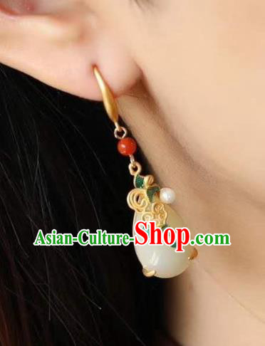 China Traditional Blueing Cloud Ear Jewelry Accessories National Cheongsam White Jade Earrings China Traditional Blueing Cloud Ear Jewelry Accessories National Cheongsam White Jade Earrings