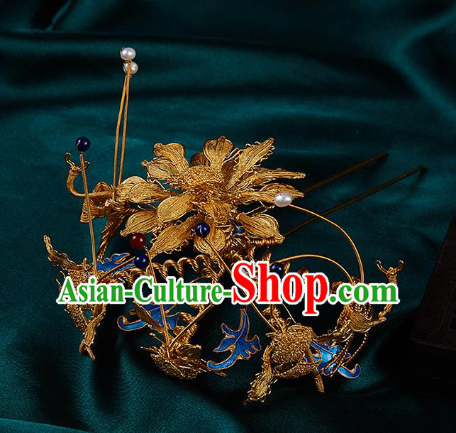 China Jewelry Handmade Filigree Hair Accessories Traditional Qing Dynasty Blueing Hairpin China Jewelry Handmade Filigree Hair Accessories Traditional Qing Dynasty Blueing Hairpin