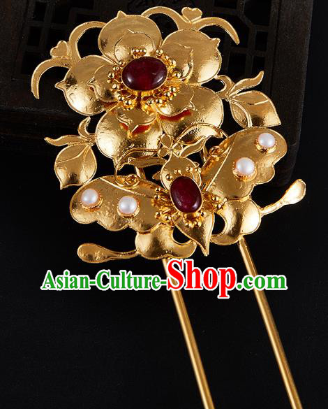 China Handmade Agate Hair Accessories Traditional Qing Dynasty Golden Butterfly Hairpin Jewelry China Handmade Agate Hair Accessories Traditional Qing Dynasty Golden Butterfly Hairpin Jewelry