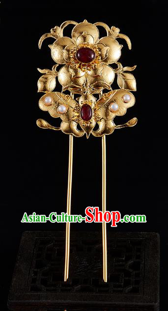 China Handmade Agate Hair Accessories Traditional Qing Dynasty Golden Butterfly Hairpin Jewelry China Handmade Agate Hair Accessories Traditional Qing Dynasty Golden Butterfly Hairpin Jewelry