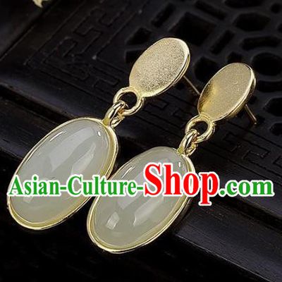 China Traditional Ear Jewelry Accessories National Cheongsam Golden Jade Earrings