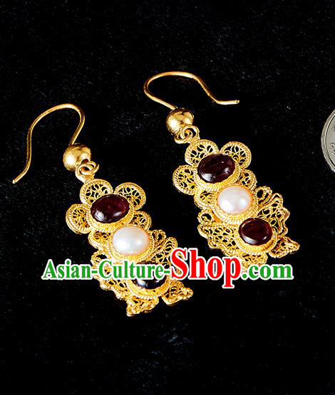 China Traditional Ming Dynasty Agate Ear Jewelry Accessories Ancient Empress Pearls Earrings China Traditional Ming Dynasty Agate Ear Jewelry Accessories Ancient Empress Pearls Earrings