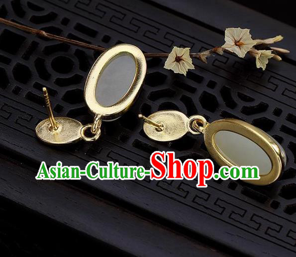 China Traditional Ear Jewelry Accessories National Cheongsam Golden Jade Earrings China Traditional Ear Jewelry Accessories National Cheongsam Golden Jade Earrings