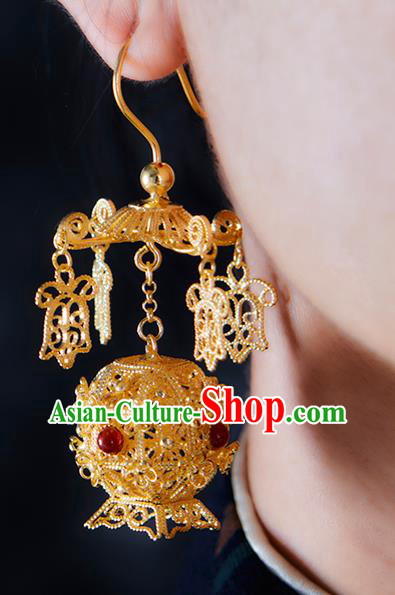 China Traditional Ming Dynasty Golden Lantern Ear Jewelry Accessories Ancient Empress Agate Earrings China Traditional Ming Dynasty Golden Lantern Ear Jewelry Accessories Ancient Empress Agate Earrings