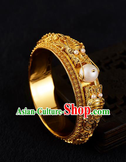 Chinese National Wedding Golden Bracelet Handmade Jewelry Accessories Classical Pearls Bangle Chinese National Wedding Golden Bracelet Handmade Jewelry Accessories Classical Pearls Bangle