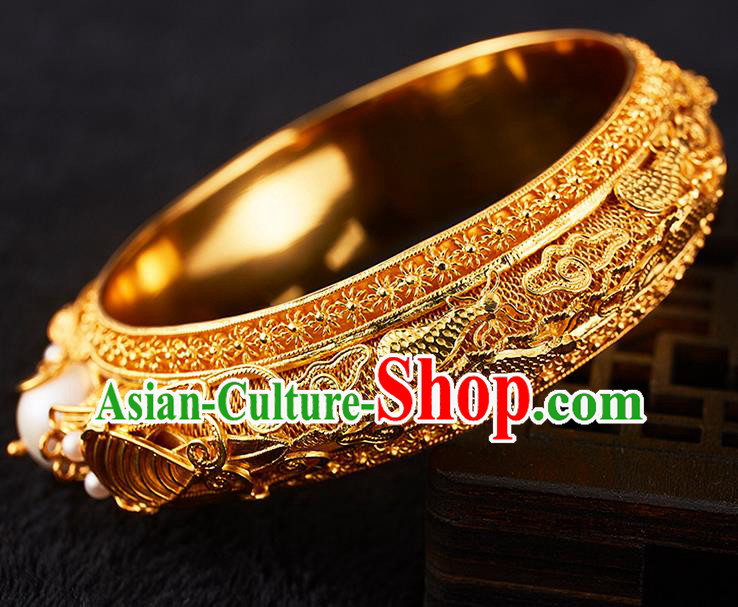 Chinese National Wedding Golden Bracelet Handmade Jewelry Accessories Classical Pearls Bangle Chinese National Wedding Golden Bracelet Handmade Jewelry Accessories Classical Pearls Bangle