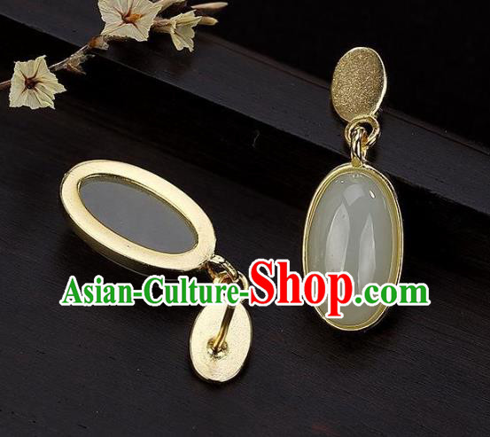 China Traditional Ear Jewelry Accessories National Cheongsam Golden Jade Earrings China Traditional Ear Jewelry Accessories National Cheongsam Golden Jade Earrings