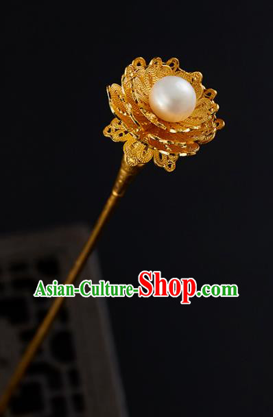 China Handmade Golden Hair Stick Jewelry Accessories Traditional Ming Dynasty Pearl Hairpin China Handmade Golden Hair Stick Jewelry Accessories Traditional Ming Dynasty Pearl Hairpin