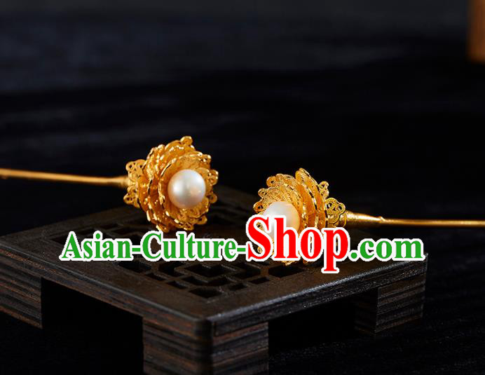 China Handmade Golden Hair Stick Jewelry Accessories Traditional Ming Dynasty Pearl Hairpin China Handmade Golden Hair Stick Jewelry Accessories Traditional Ming Dynasty Pearl Hairpin