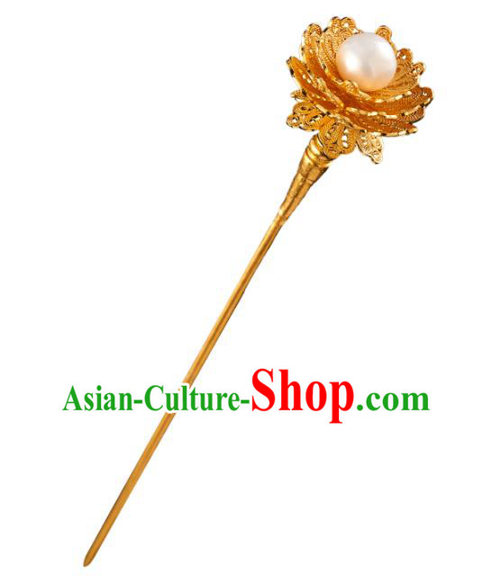 China Handmade Golden Hair Stick Jewelry Accessories Traditional Ming Dynasty Pearl Hairpin China Handmade Golden Hair Stick Jewelry Accessories Traditional Ming Dynasty Pearl Hairpin
