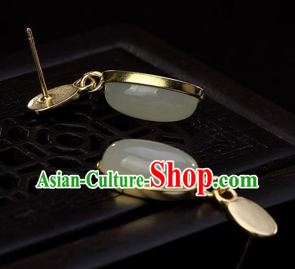 China Traditional Ear Jewelry Accessories National Cheongsam Golden Jade Earrings China Traditional Ear Jewelry Accessories National Cheongsam Golden Jade Earrings