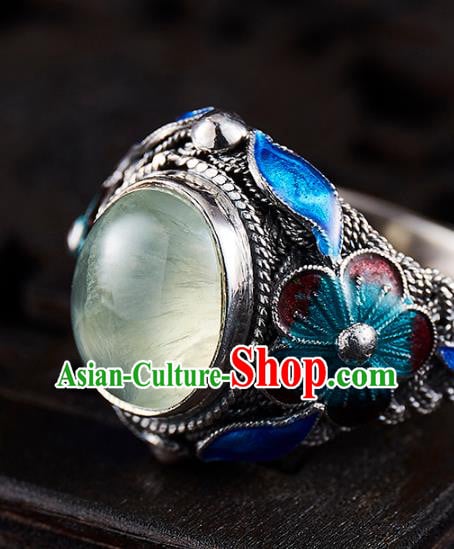 China Handmade Prehnite Ring Accessories Traditional Qing Dynasty Blueing Silver Circlet Jewelry China Handmade Prehnite Ring Accessories Traditional Qing Dynasty Blueing Silver Circlet Jewelry