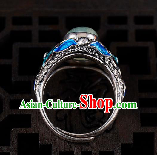China Handmade Prehnite Ring Accessories Traditional Qing Dynasty Blueing Silver Circlet Jewelry China Handmade Prehnite Ring Accessories Traditional Qing Dynasty Blueing Silver Circlet Jewelry