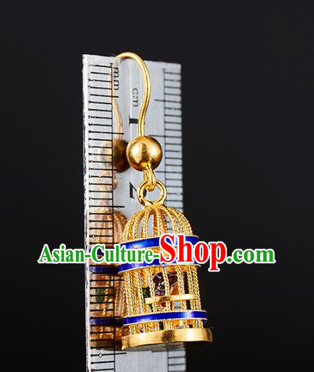 China Traditional Blueing Ear Jewelry Accessories Ancient Empress Golden Birdcage Earrings China Traditional Blueing Ear Jewelry Accessories Ancient Empress Golden Birdcage Earrings