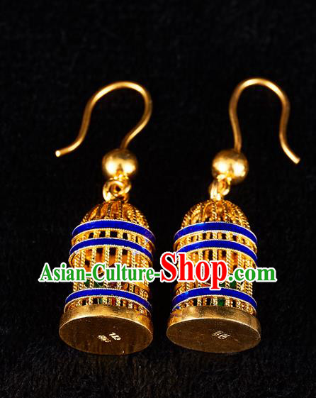 China Traditional Blueing Ear Jewelry Accessories Ancient Empress Golden Birdcage Earrings China Traditional Blueing Ear Jewelry Accessories Ancient Empress Golden Birdcage Earrings