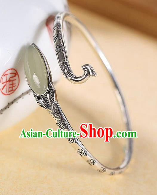 China Handmade Jade Bracelet Accessories Traditional Silver Phoenix Bangle Jewelry China Handmade Jade Bracelet Accessories Traditional Silver Phoenix Bangle Jewelry