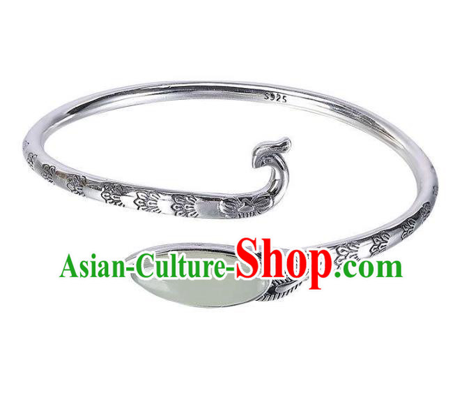 China Handmade Jade Bracelet Accessories Traditional Silver Phoenix Bangle Jewelry China Handmade Jade Bracelet Accessories Traditional Silver Phoenix Bangle Jewelry