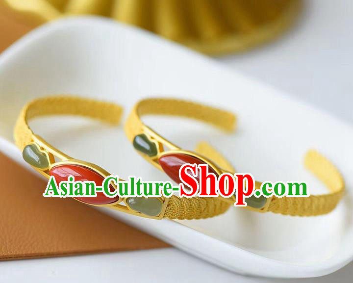 China Handmade Golden Bracelet Accessories Traditional Jade Gourd Bangle Jewelry China Handmade Golden Bracelet Accessories Traditional Jade Gourd Bangle Jewelry