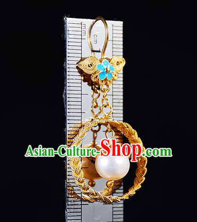 China Traditional Qing Dynasty Golden Ear Jewelry Accessories Ancient Empress Pearl Earrings China Traditional Qing Dynasty Golden Ear Jewelry Accessories Ancient Empress Pearl Earrings