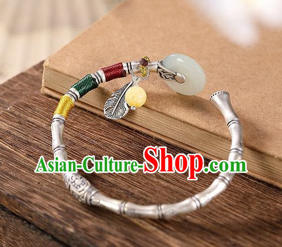 China Handmade Jade Peace Buckle Bracelet Accessories Traditional Silver Bamboo Bangle Jewelry China Handmade Jade Peace Buckle Bracelet Accessories Traditional Silver Bamboo Bangle Jewelry