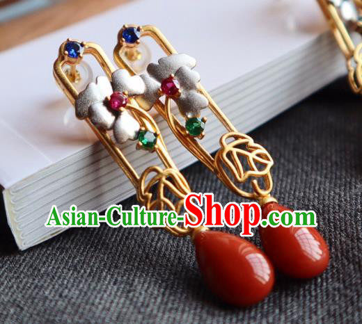 China Traditional Mangnolia Ear Jewelry Accessories Classical Cheongsam Golden Earrings China Traditional Mangnolia Ear Jewelry Accessories Classical Cheongsam Golden Earrings