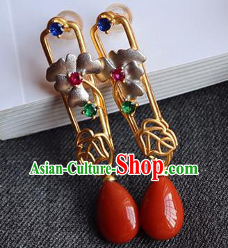 China Traditional Mangnolia Ear Jewelry Accessories Classical Cheongsam Golden Earrings China Traditional Mangnolia Ear Jewelry Accessories Classical Cheongsam Golden Earrings